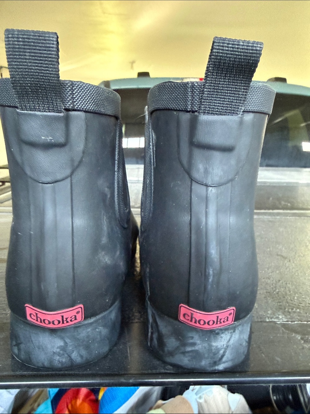 chooka Black Ankle Rain Boots with Red Logo Country Chores Rodeo